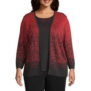 Alfred Dunner Women's Classic Embellished 2 in 1 Sweater - Red - 3X (24W-26W)